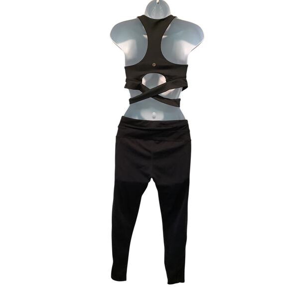 MANDUKA 2 PC BLACK ACTIVEWEAR SET WRAP BAND SPORT BRA S BOTTOM M - Picture 4 of 12